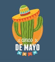 cinco de mayo cactus con sombrero cultura celebración mexicana vector