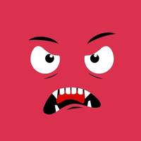 Cartoon face expression. Kawaii manga doodle character with mouth and eyes, devil angry face emotion, comic avatar isolated on red background. Emotion squared. Flat design. vector