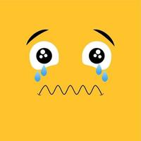 expresión de la cara de dibujos animados. personaje de doodle de manga kawaii con boca y ojos, emoción de cara de llanto triste, avatar cómico aislado sobre fondo amarillo. emoción al cuadrado. diseño plano.