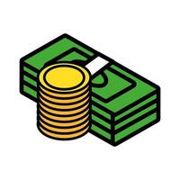 bills and coins money dollars vector