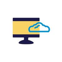 cloud computing with computer lineal color style vector