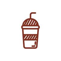 coffee drink in plastic container line style vector