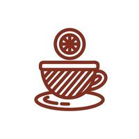 tea cup with lemon fruit half line style icon vector