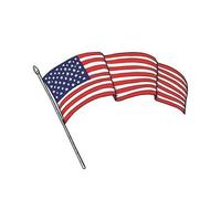 USA national waving flag. 4th of July. Hand drawn vector illustration