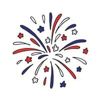 Firework in USA national flag colors. 4th of July. Hand drawn vector illustration