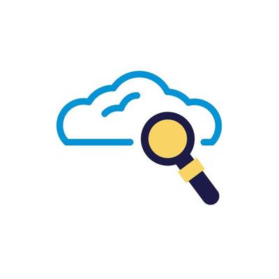 cloud computing with magnifying glass lineal color style