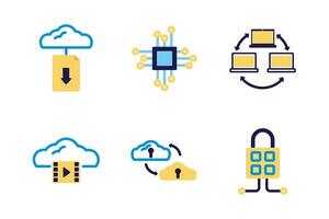 bundle of cloud computing lineal colors style icons vector