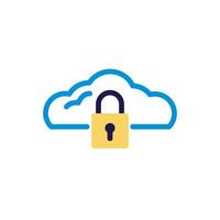 cloud computing with padlock lineal color style vector