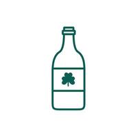 saint patricks day beer bottle with clover leaf line style vector