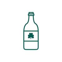 saint patricks day beer bottle with clover leaf line style vector