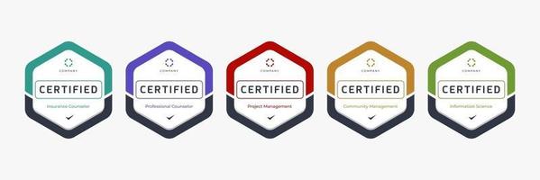 Set of company training badge certificates to determine based on criteria. Vector illustration certified logo design.