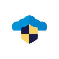 cloud computing with shield flat style vector