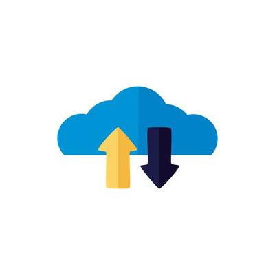 cloud computing with arrows down and up load flat style