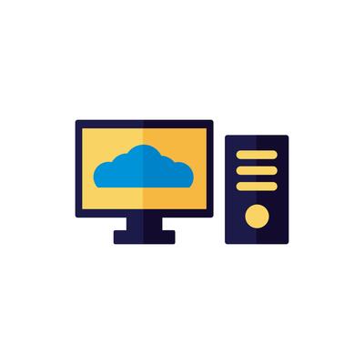 desktop with cloud computing flat style