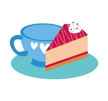 sweet cake portion dessert with beverage cup vector