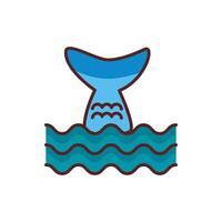 whale tail sea animal line color style icon vector