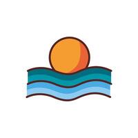 sun with sea waves summer scenes line color style vector