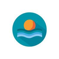 sun with sea waves summer scenes block style vector