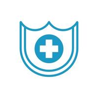 medical cross in shield line style vector