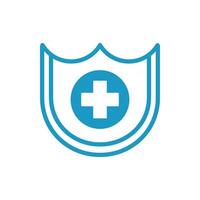 medical cross in shield line style vector