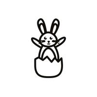 cute little rabbit in egg shell easter line icon vector