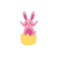 cute little rabbit in egg shell easter flat icon vector