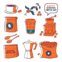 Set of international coffee day items vector