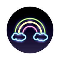 icono de estilo de luces de neón de arco iris y nubes vector