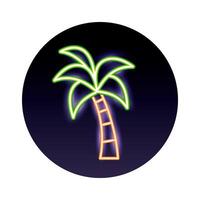 icono de luz de neón de palmera de árbol vector