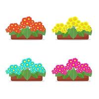 Flowers in flowerpots set vector illustration in flat style, cartoon, isolated