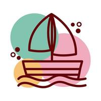 icono de estilo de línea y color de barco de velero vector