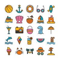 paquete de iconos de línea y relleno de playa vector