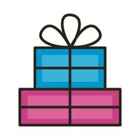 línea de caja de regalo de cumpleaños y estilo de relleno vector