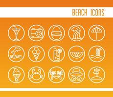 bundle of beach set line and color icons with lettering vector