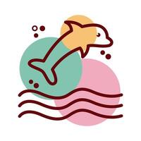 icono de estilo de color y línea de animales marinos de delfines vector