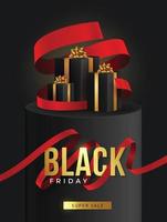 viernes negro super venta cajas de regalo negras realistas vector