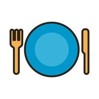 dish with fork and knife line and fill style icon vector