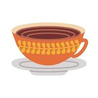 plato y taza de cerámica con icono de estilo plano de hojas vector