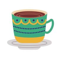 dish and ceramic cup with strokes flat style icon vector