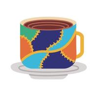 dish and ceramic cup with strokes flat style icon vector