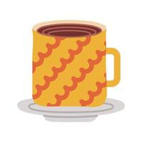 plato y taza de cerámica con líneas de ondas icono de estilo plano vector