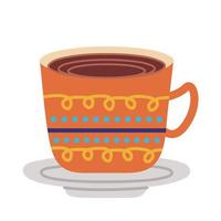 dish and ceramic cup with strokes flat style icon vector