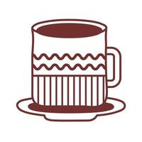 dish and ceramic cup with waves lines line style icon vector