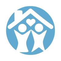 parents couple with heart in house block style vector