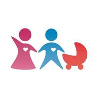 parents couple figures with cart baby degradient style vector