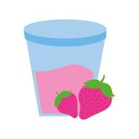 fresh strawberry fruits in cup plastic vector