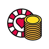 Ficha de casino con corazón y monedas. vector