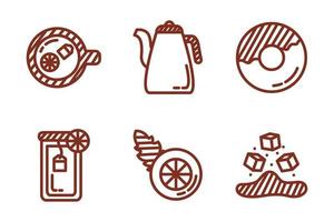 paquete de icono de estilo de línea de café y té vector