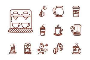 paquete de icono de estilo de línea de café y té vector