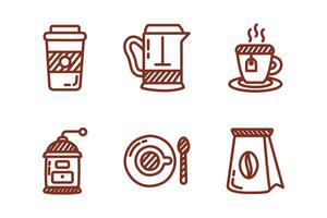 paquete de icono de estilo de línea de café y té vector